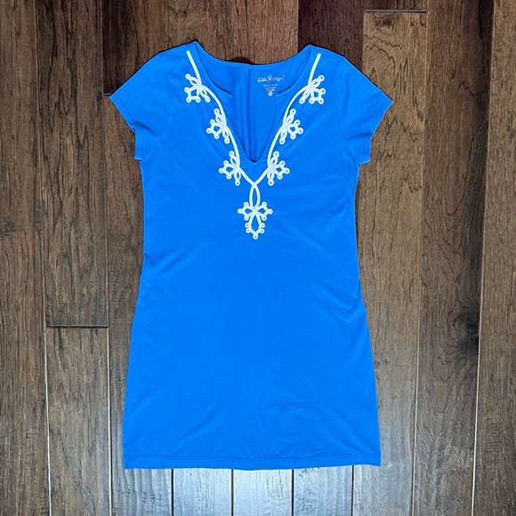 Lilly Pulitzer Blue Short Sleeve Women Mini Dress with White Embroidery M - Picture 7 of 11